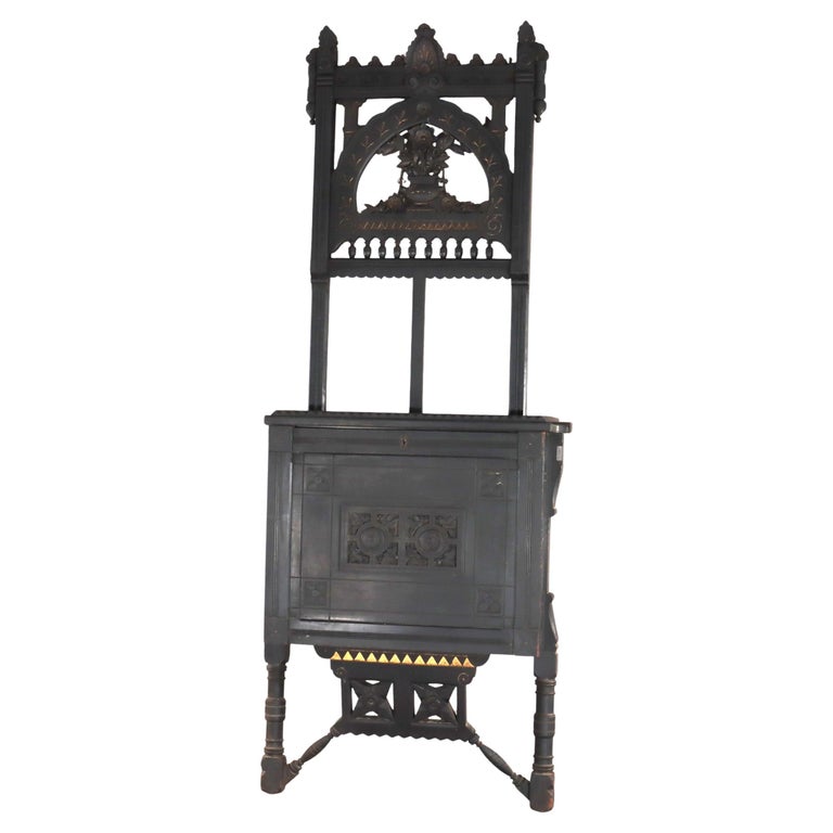Oversized Antique Aesthetic Ebonized & Gilt Accented Easel with Flowers c1890