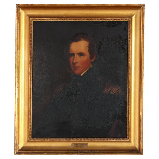 Large Antique Oil On Canvas Portrait Painting of Major John Biddle Unsigned 1818