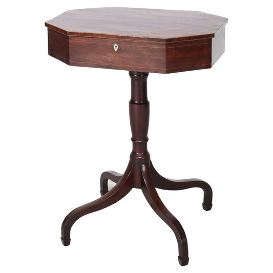Antique Sheraton Federal Mahogany Spider Leg Lift-Top Sewing Stand c1820