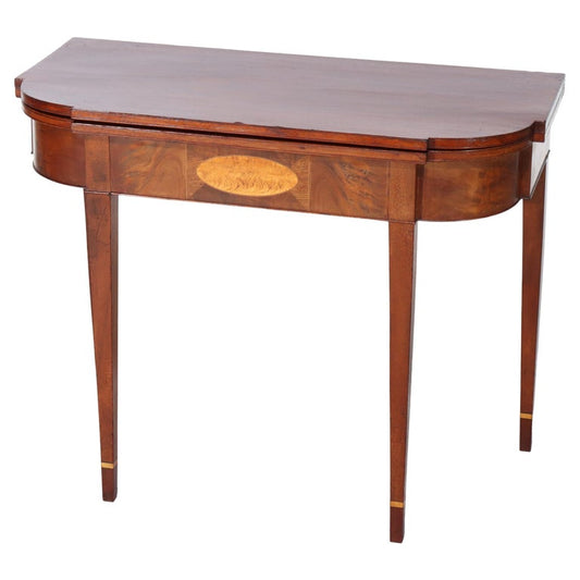 Antique Hepplewhite Mahogany Card Table With Inlaid Satinwood Rondelle c1820