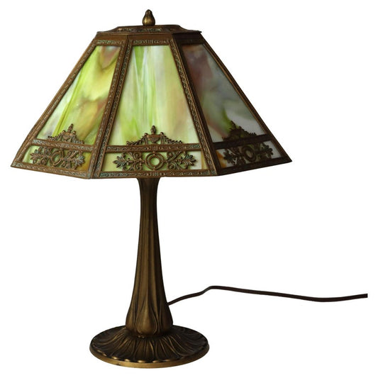 Antique Bradley & Hubbard School Arts & Crafts Slag Glass Table Lamp c1920
