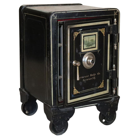 Syracuse Safe Co. Yale Steel Combination Lock Safe with Painted Scene c1890