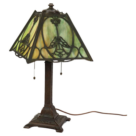 Antique Wilkinson Arts & Crafts Four-Panel Slag Glass Table Lamp c1920