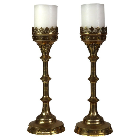 Pair Of Antique Moorish Gilt Bronze Candlesticks Unsigned C1900