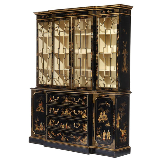 S. Hille & Co. English Ebonized & Gilt Chinoiserie Decorated Cupboard c1930