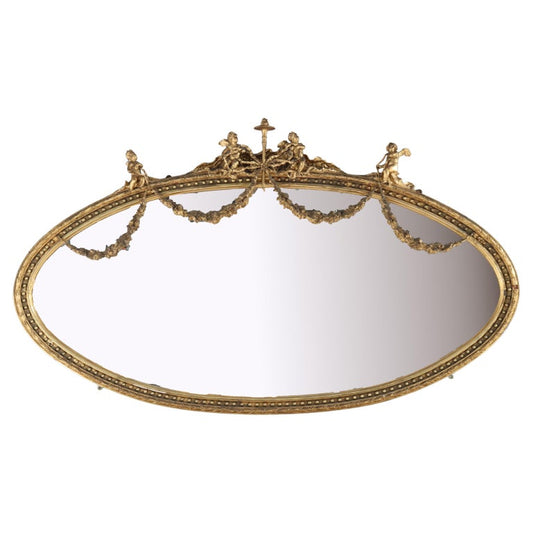 Oversized Boston Classical Giltwood Over Mantle Mirror With Cherubs C1860