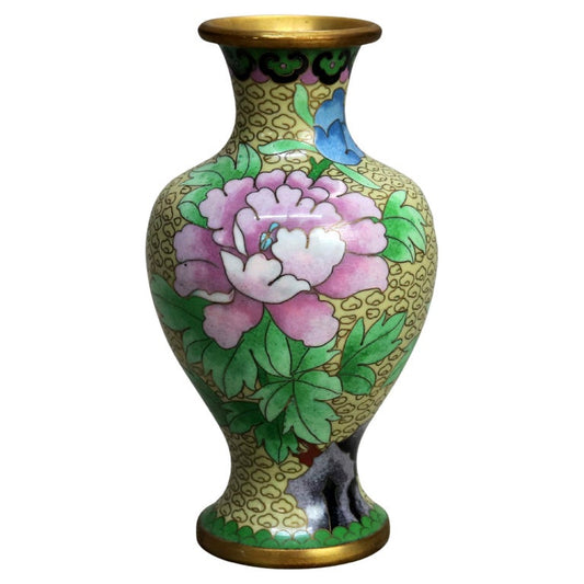 Antique Chinese Cloisonne Enameled Vase With Peonies 20thC