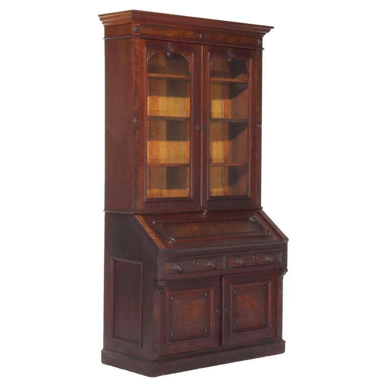 Antique Renaissance Revival Walnut & Burl Secretary Desk C1880