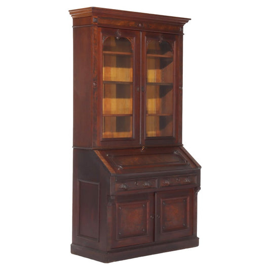 Antique Renaissance Revival Walnut & Burl Secretary Desk C1880