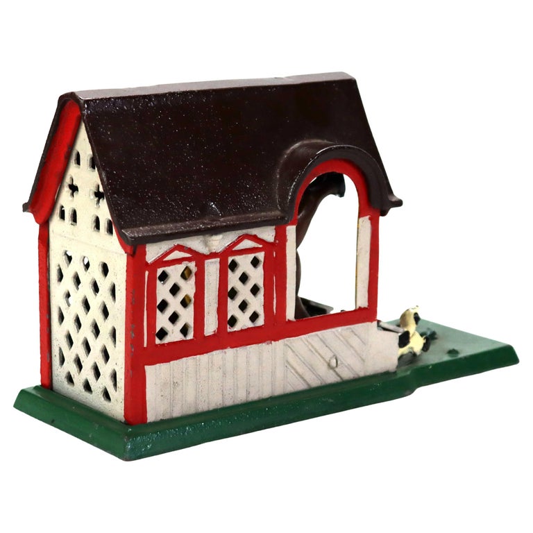 Vintage Copy Of James D. Capron Collection Mechanical Bank, Mule & Barn, 20thC