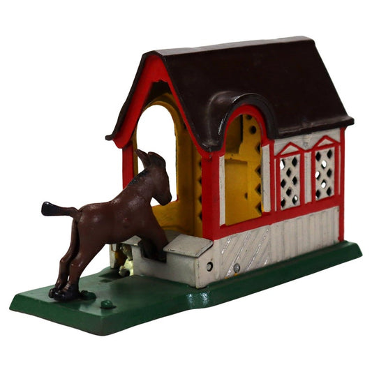 Vintage Copy Of James D. Capron Collection Mechanical Bank, Mule & Barn, 20thC