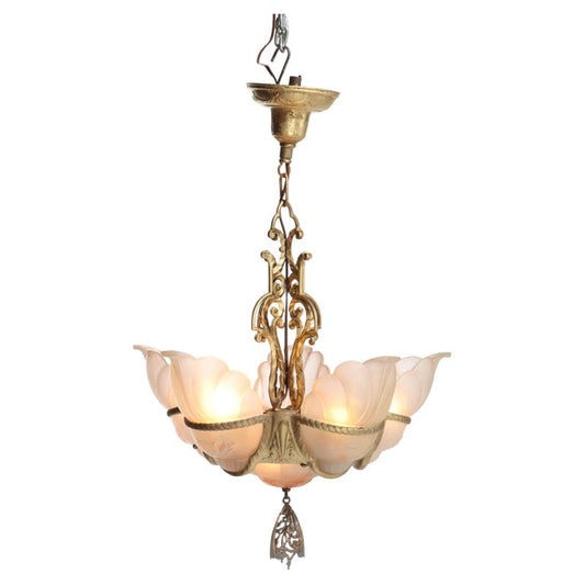 Antique Art Deco Slip Shade Hanging Light C1930