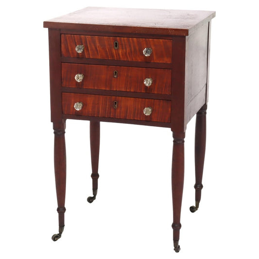 Sheraton Cherry & Tiger Maple Three-Drawer Sewing Stand C1830