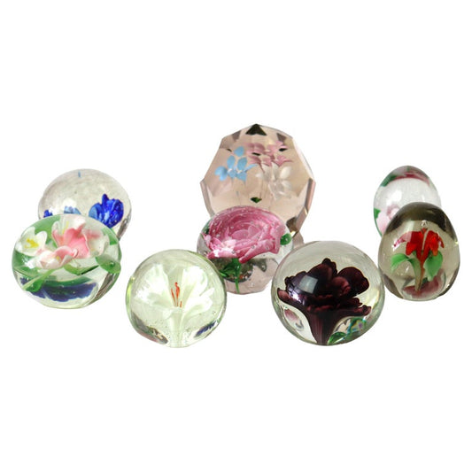 Eight Antique Baccarat School Floral Glass Paperweights c1920
