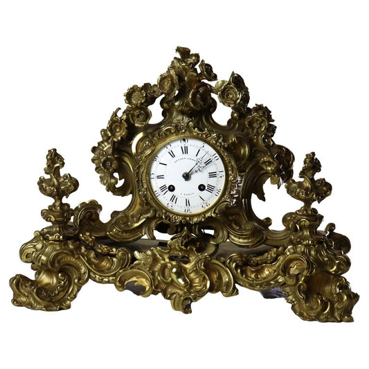 Antique Julien Leroy French Louis XIV Rococo Gilt Bronze Mantle Clock c1820