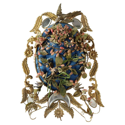 Antique French Victorian Figural & Floral Brass & Mirrored Marriage Crown c1890