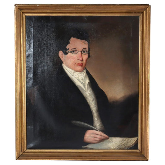 Antique Oil On Canvas Painting, Portrait Of A Scholar, C1830