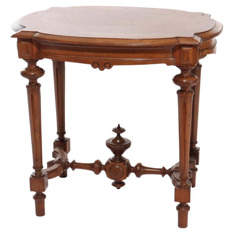 Antique Renaissance Revival Walnut Turtle Top Side Table C1890