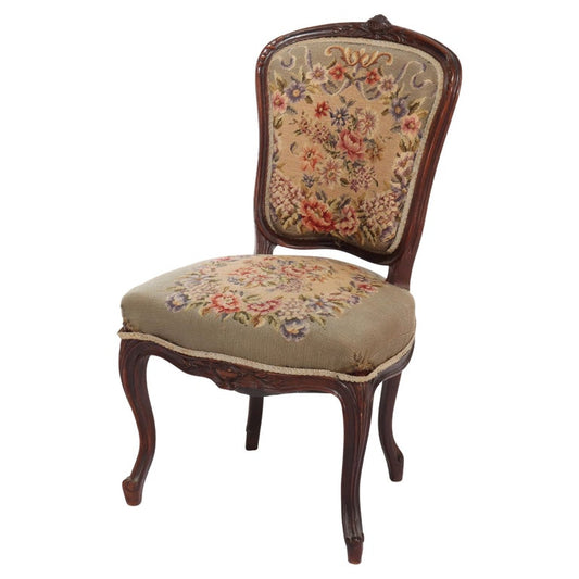 Antique French Louis XV Style Needlepoint Tapestry Lady’s Chair C1890