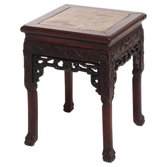 Antique Chinese Carved Hardwood Rouge Marble Top Table C1920