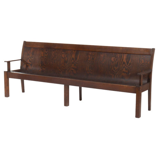 Antique Arts & Crafts Oak 10-Foot Train Station Long Bench C1920