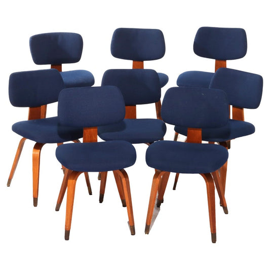 Eight Mid Century Modern Upholstered Teak Chair Set C1960