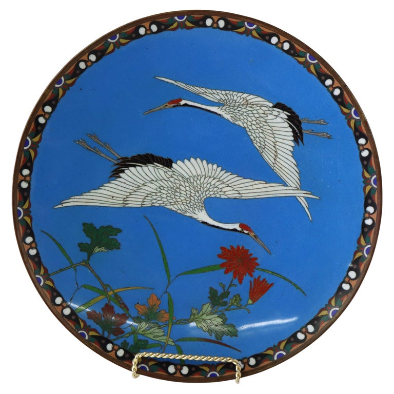 Antique Chinese Figural Bird Cloisonne Enameled Plate C1920