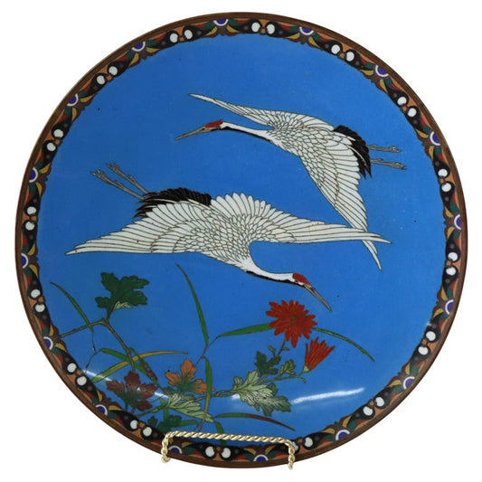 Antique Chinese Figural Bird Cloisonne Enameled Plate C1920