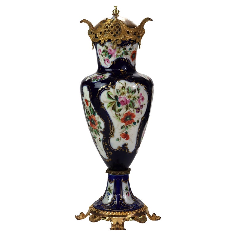 Antique Sevres School Cobalt & Gilt Porcelain Covered Urn C1890