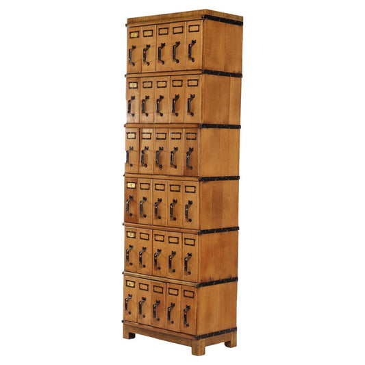 Oversized Antique Oak 6 Section 30 Drawer File Cabinet C1920