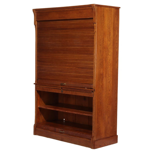Oversized Antique Oak Roll Front Bookcase C1920