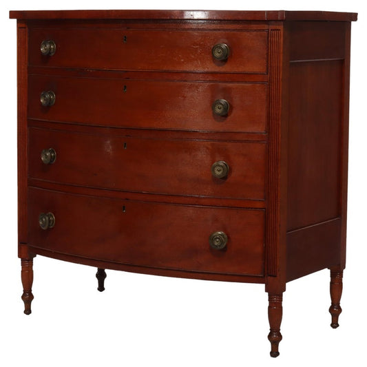 Antique Sheraton Cherry Bow Front Chest With Graduated Drawers 19thC