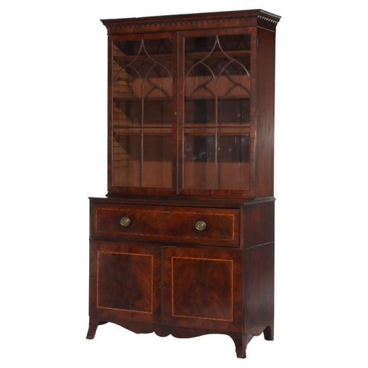Antique Federal Flame Mahogany Secretary Unsigned 19thC