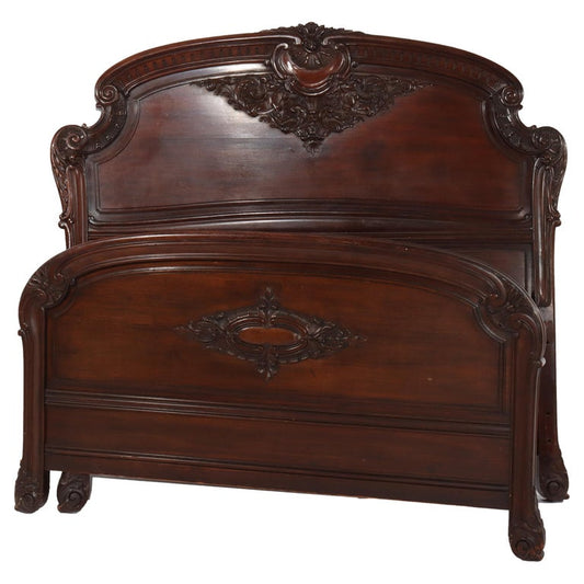 RJ Horner School Carved Mahogany Queen Size Bed Head & Foot Boards Circa 1890