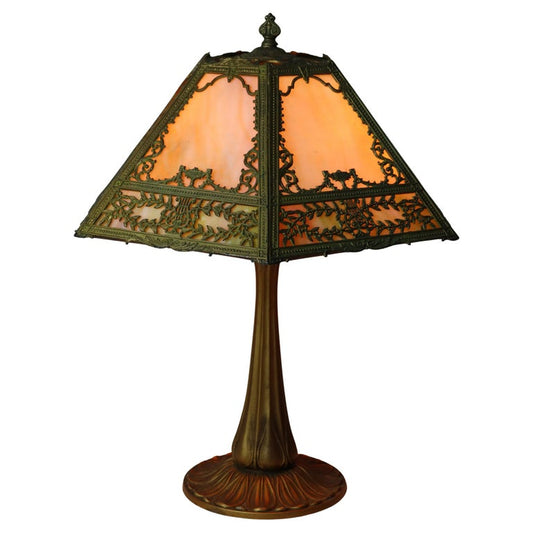 Antique Bradley & Hubbard Arts & Crafts Six Panel Slag Glass Table Lamp C1920