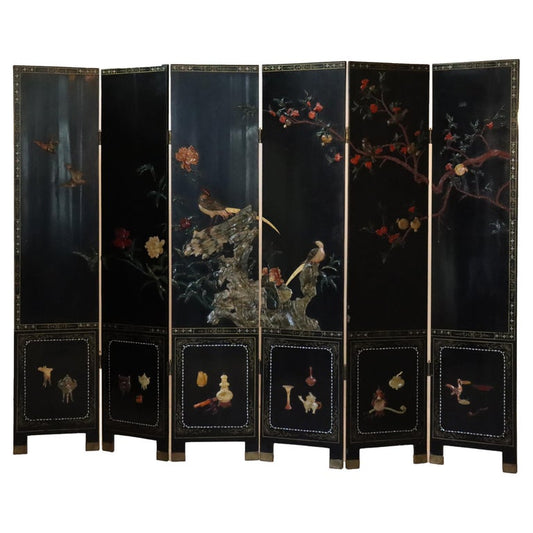 Antique Chinese Ebonized Six Panel Dressing Screen Early 20thC