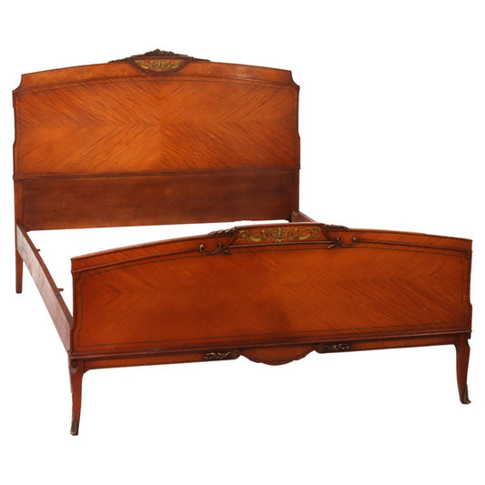 Antique Neoclassical Satinwood Double Bed With Hand Painted Swags c1930