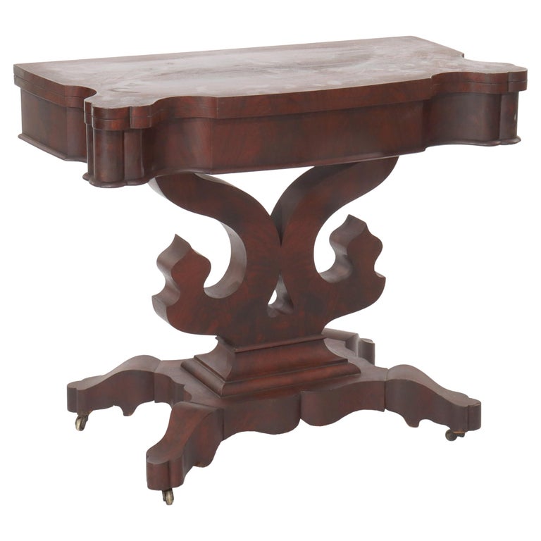 Antique Quervelle School First Empire Flame Mahogany Card Table c1840