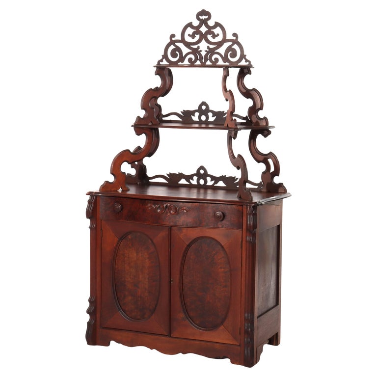 Antique Victorian Walnut & Burl Etagere Server C1880