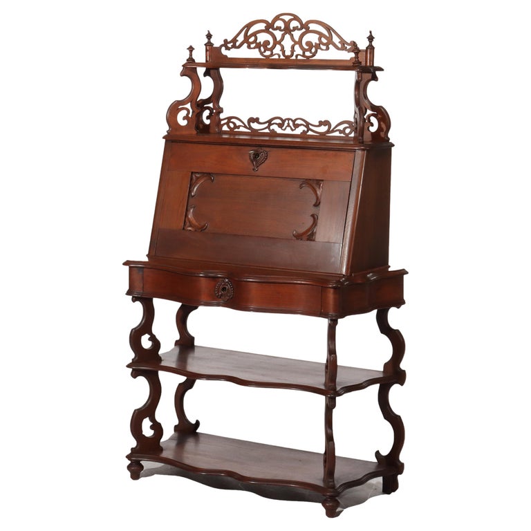 Antique Victorian Rococo Walnut Drop Front Lady’s Desk C1880