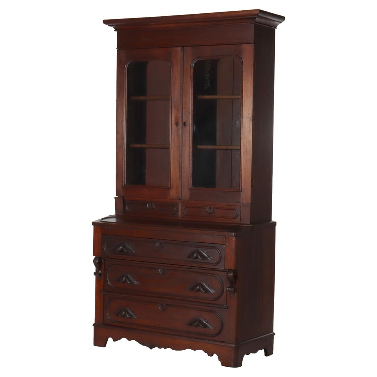 Antique Eastlake Victorian Walnut Secretary Desk C1880