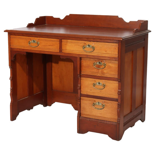 Antique Cherry Five Drawer Single Pedestal Desk C1910