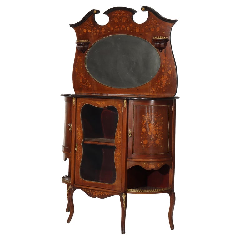 Antique French Ebonized Rosewood, Marquetry & Ormolu Curio Top Cabinet C1890