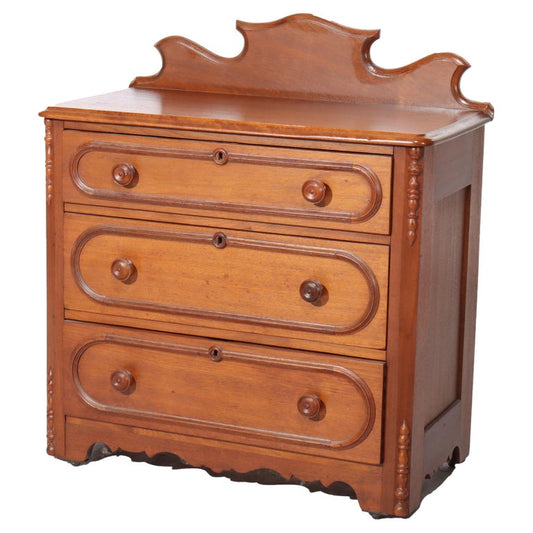 Antique Victorian Walnut Three Drawer Commode C1890