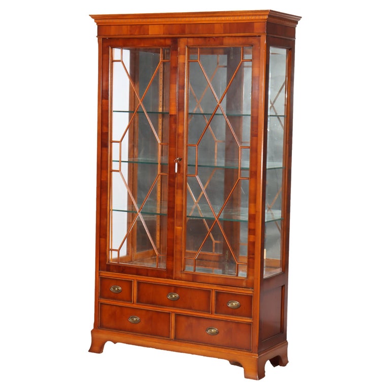 Antique Mahogany & Satinwood Two Door Five Drawer China Cabinet C1920