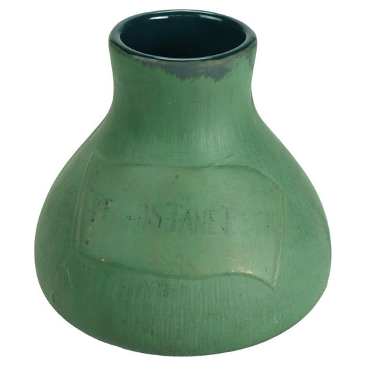 Antique Art & Crafts Matte Green Bulbous Pottery Vase Signed C1910