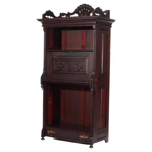 Aesthetic Movement Spoon Carved Ebonized Mahogany Secretary C1890