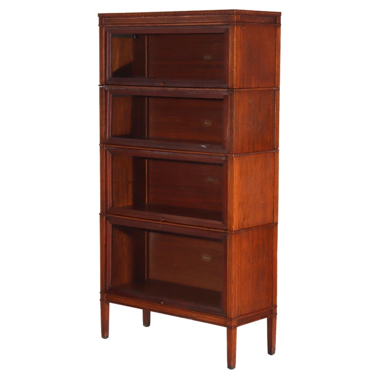 Arts & Crafts Macey Satinwood Banded Mahogany Barrister Bookcase C1920