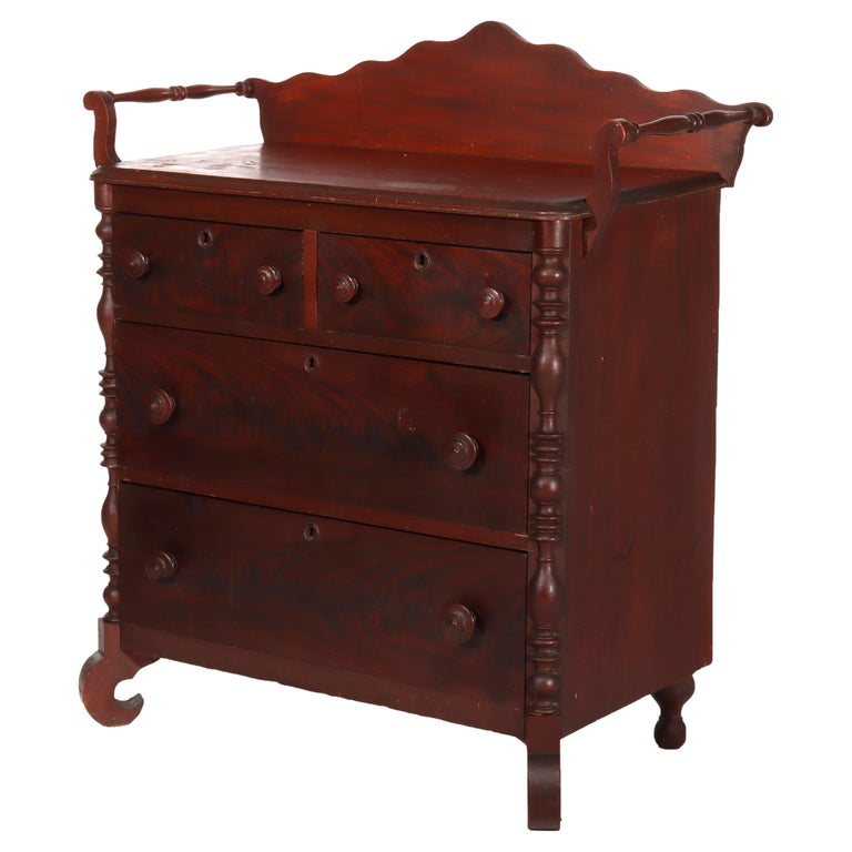 Antique Faux Flame Mahogany Painted Washstand With Backsplash & Towel Rack c1890