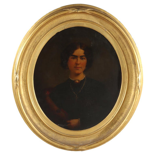 Oversized Oil On Canvas Portrait Of A Spanish Woman, 1st Finish Giltwood, c1880